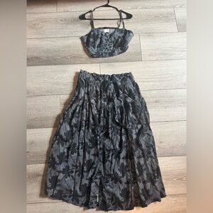 Black and Gray Floral Skirt and Top Set